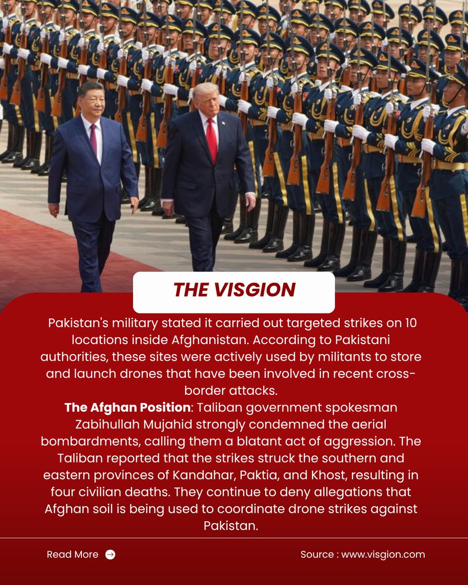 VisgionBreaking's tweet photo. Afghanistan has vowed to respond after Pakistan carried out air and drone strikes on 10 locations inside Afghanistan, saying the sites were used to store and launch drones involved in cross-border attacks. 

#Pakistan #Afghanistan  #BreakingNews https://t.co/3UNrTVX3eT