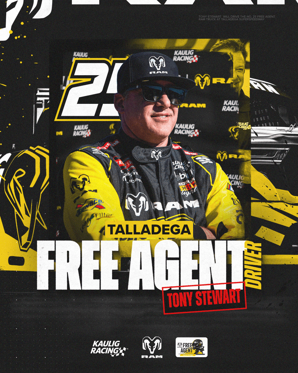 Kaulig_Trucks's tweet photo. 🚨 @TonyStewart is BACK in our No. 25 Ram 1500 for @TALLADEGA! 🚨

More details on Tony's second start in one of our @RamTrucks: https://t.co/COdX1Z2UJK https://t.co/qnX195kUwq