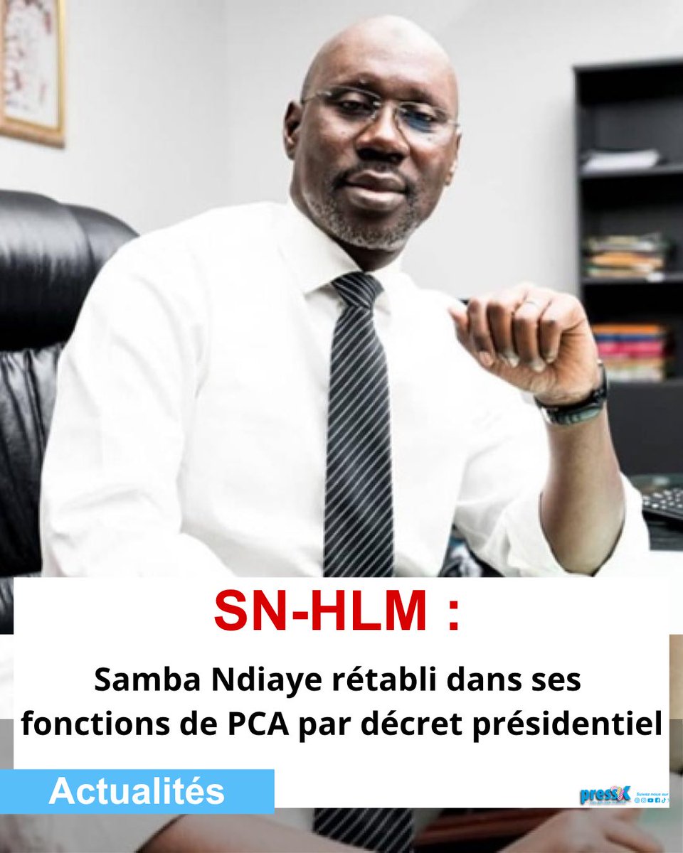 Pressafrik's tweet photo. SN-HLM : Samba Ndiaye réintégré à la présidence du conseil d'administration par décret présidentiel
https://t.co/jJNpS9SNeA
#SNHLM #SambaNdiaye #Décret #Présidence #Sénégal #Nomination #Actualité #Logement https://t.co/OUlDUZgpQn