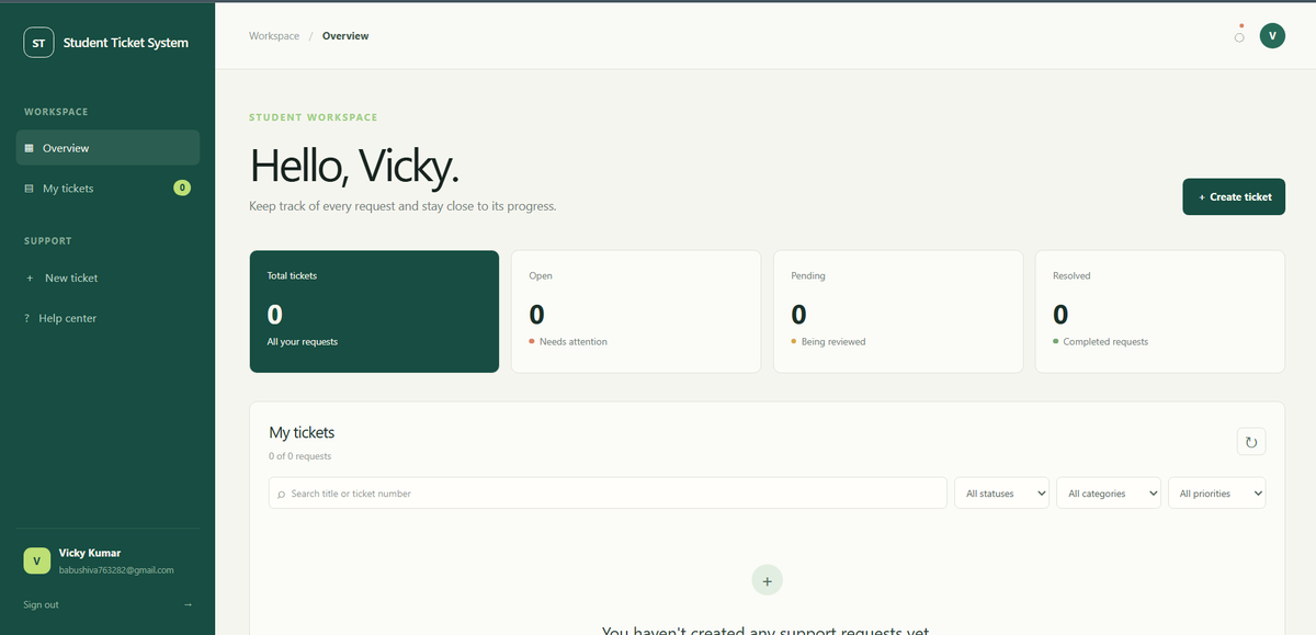 VickyKumar4545's tweet photo. Day well spent. ⚡

Solved 1 CP problem.
Continued working on my AI Proxy Router (FastAPI + PostgreSQL).
Wrapped up a Product Engineering assignment by building a Student Ticket Management System with HTTP-only cookie auth, role-based access, and SLA tracking.

#buildinpublic https://t.co/nXPUgouEC9