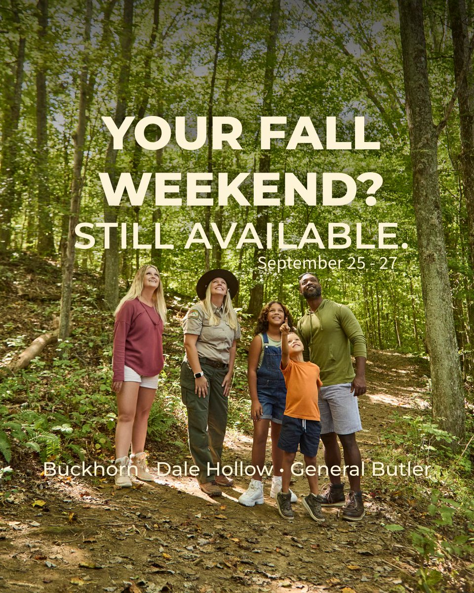 KYStateParks's tweet photo. 🎣 🥾 😎 Cooler temperatures are your sign to make a last-minute getaway this weekend. A few Kentucky State Resort Parks still have availability:

• Buckhorn Lake SRP
• Dale Hollow Lake SRP
• General Butler SRP

Book NOW! 🔗: https://t.co/pljPTFRiis

 #newkyhome https://t.co/cHCaBCeVrc