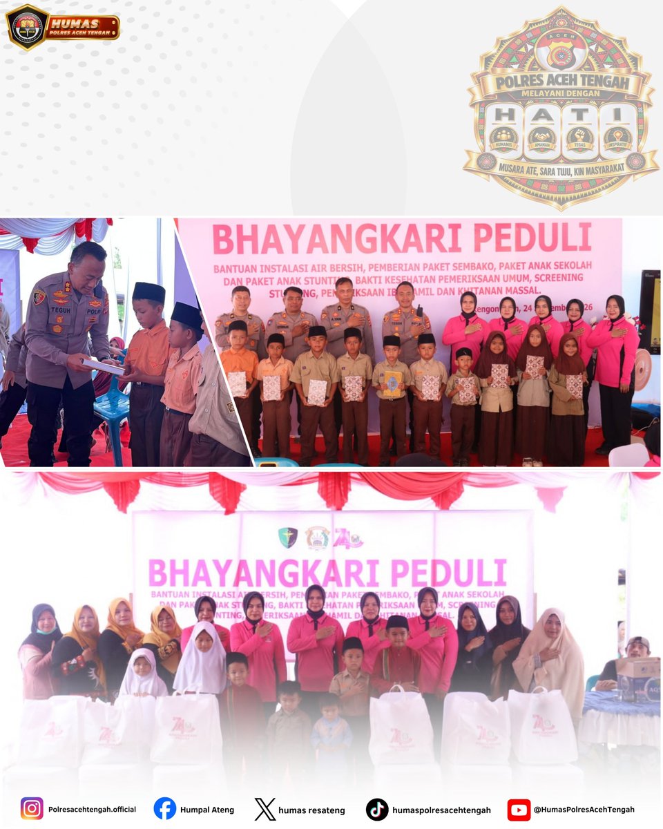 humas_resateng's tweet photo. Kapolres Aceh Tengah Salurkan 1000 Paket Sembako Bantuan Ketua Umum Bhayangkari untuk Warga Huntara Linge

#poldaaceh #bidhumaspoldaaceh #polriuntukmasyarakat #polripresisi https://t.co/ajEvDgGAga