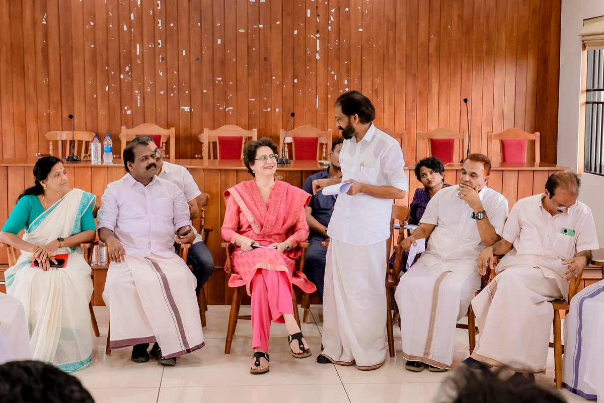 INCIndia's tweet photo. Congress General Secretary &amp; Wayanad MP Smt. @priyankagandhi ji interacted with District UDF Committee members at PWD Rest House, Kalpetta.

📍 Wayanad, Kerala https://t.co/tsCAOfvHWx