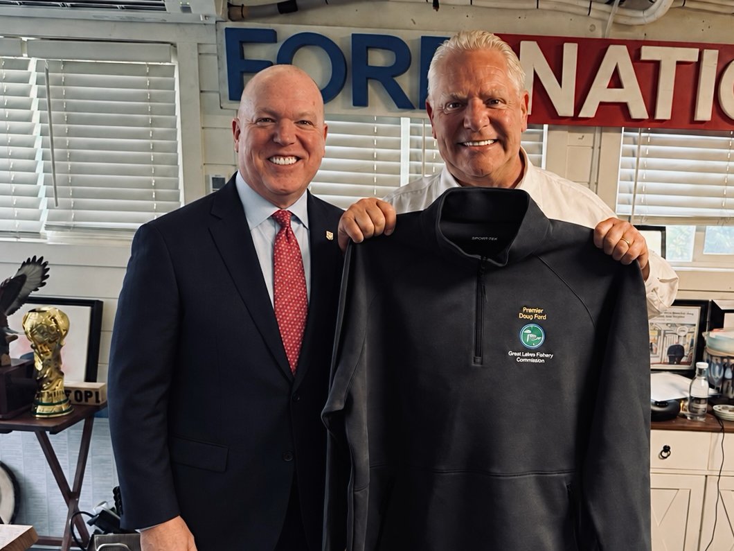 LampreyControl's tweet photo. @LampreyControl chair @EarlProvost spoke to #Ontario Premier @fordnation about the GLFC. We thank the Premier, @ONgov, @ONresources for the support &amp; interest on partnership opportunities like lamprey control &amp; infrastructure. If the #GreatLakes are healthy, we all win. #CanadaUS https://t.co/JkwPeY7qMt
