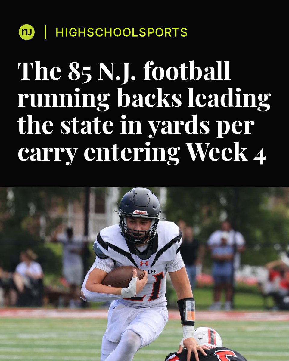 HSSportsNJ's tweet photo. From workhorses to explosive playmakers, these runners have the best per-carry averages in the state Read more here 👉 https://t.co/Otfc3mUADM https://t.co/aUSEGWrgS3