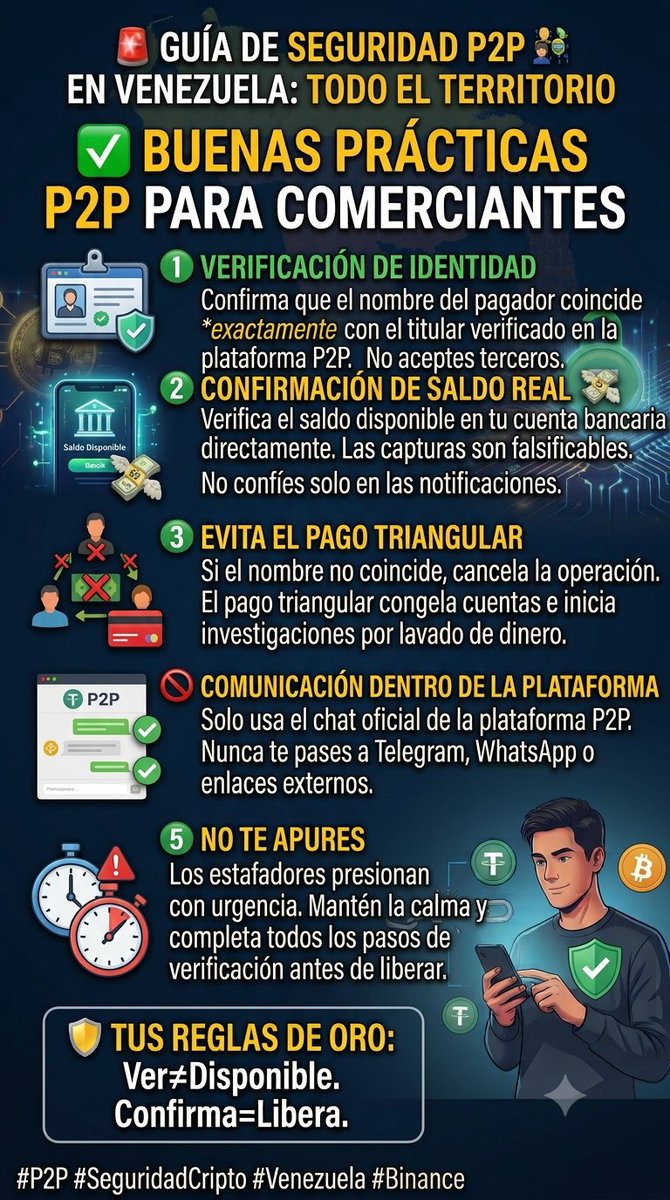 HmontIT's tweet photo. 🛑🔒 Guía de seguridad P2P en Venezuela: 🇻🇪 ¡Protege tus criptomonedas y evita estafas! Carúpano, Sucre. #P2P #SeguridadCripto #Venezuela #Criptomonedas https://t.co/PWFkmowcY9