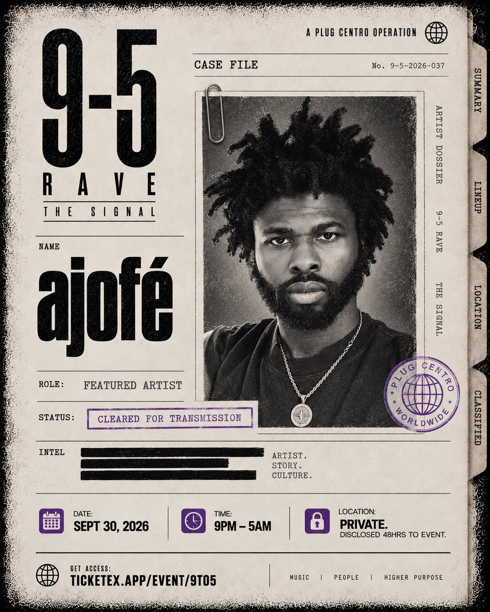 Club9to5's tweet photo. Meet the 9-5 Rave mastermind.
Cleared for transmission at the party for the people, by the people.
Sign up using the link in bio, or join our WhatsApp group for party invite. September 30th, don't miss out.
#Ninetofive #Ajofe #Abujaparty #Hype #Abujaevent https://t.co/J1gCuIP3MZ