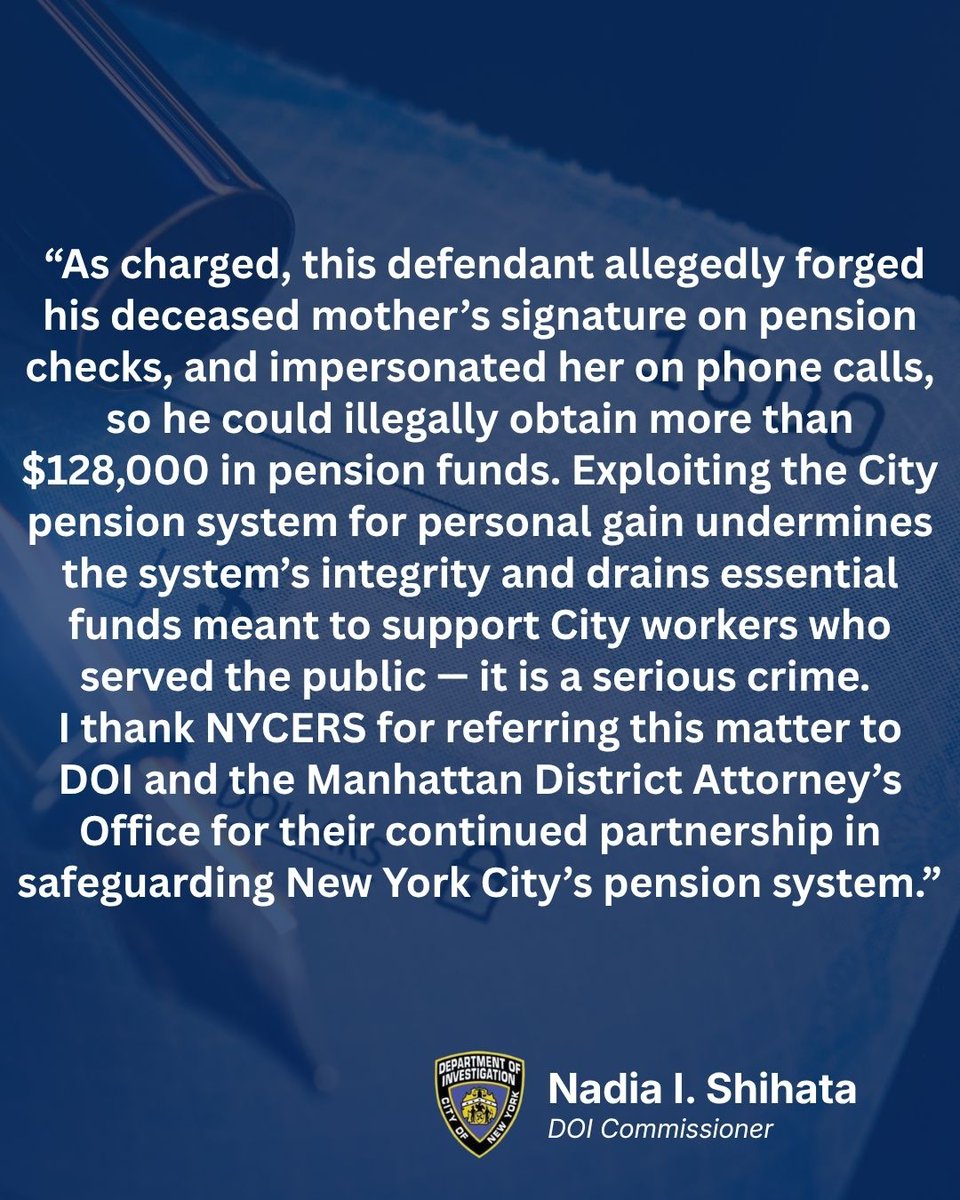 NYC_DOI's tweet photo. #ICYMI: DOI thanks @ManhattanDA for their continued partnership in safeguarding New York City’s pension system. 

Read the release here: https://t.co/G7B1H7Cj9V https://t.co/ZIkg8gLiOF