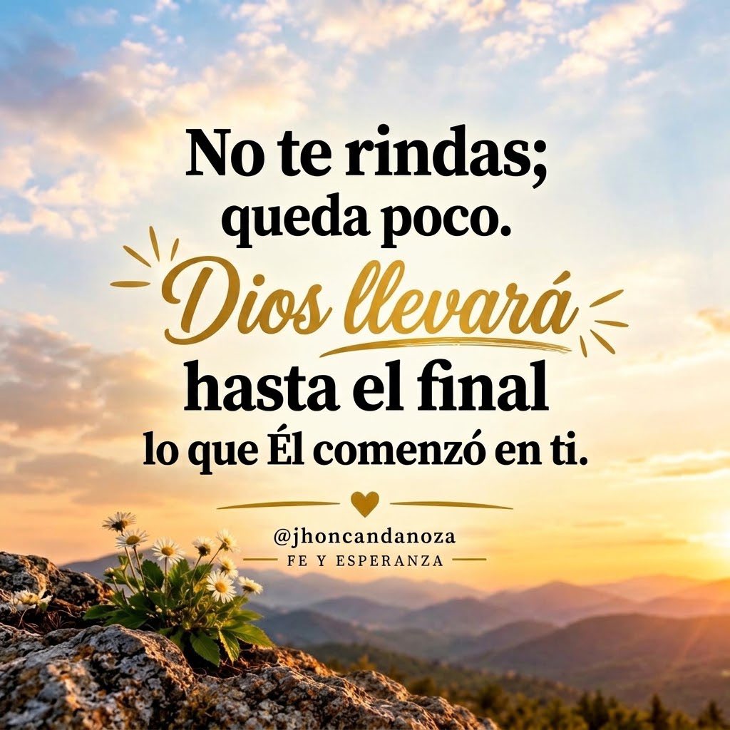 ElderDiaz01's tweet photo. No te desanimes. Ya falta poco para llegar a la meta. Aunque a veces quieras tirar la toalla, no renuncies a tus sueños, tus anhelos ni tus proyectos. Pon todo en las manos de Dios, espera en Él y descansa en Él. Solo esfuérzate y sé valiente Lo que Dios comenzó, lo terminará! https://t.co/LipYNpU14H
