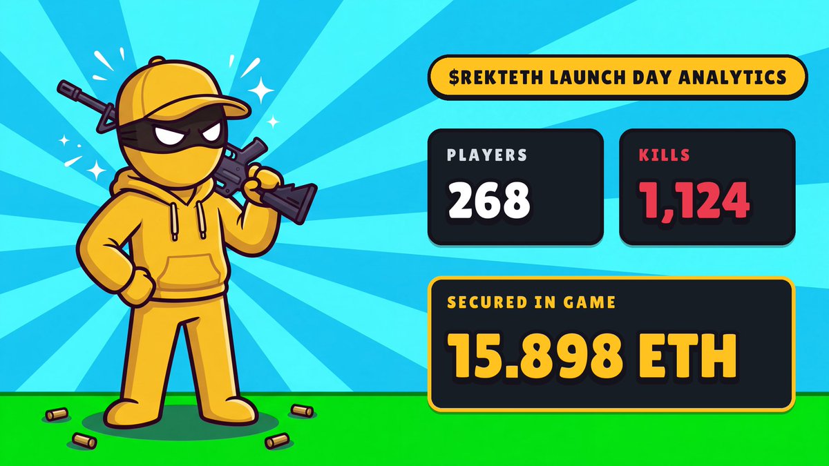 playgetrekt's tweet photo. $REKTETH Launch Day Analytics

268 players
1,124 kills
15.898 ETH secured

A full breakdown will be coming soon 🔔 https://t.co/vJtbPbGMFt