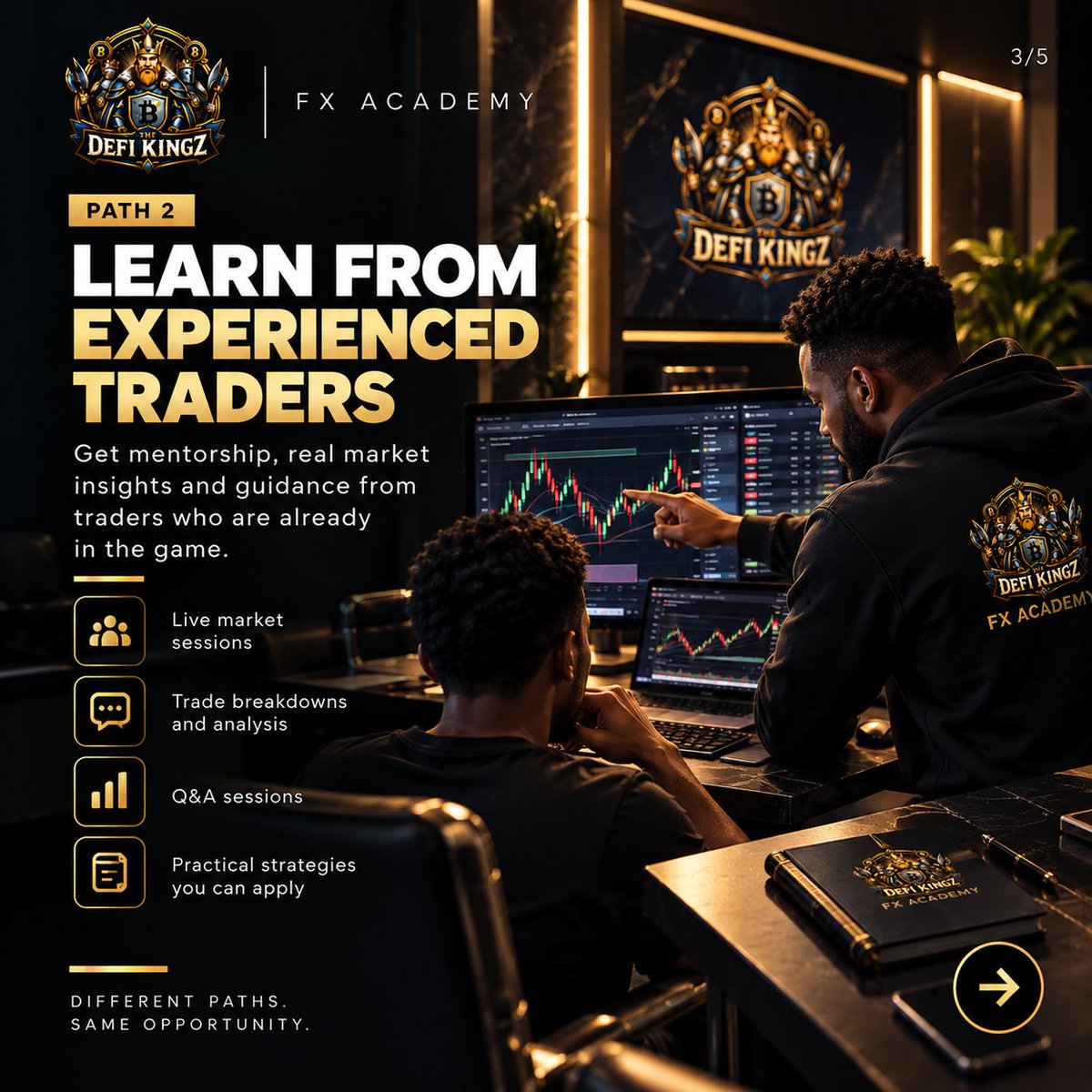 TheRealmOfDefi's tweet photo. 📈 WHAT CAN YOU DO INSIDE DEFI KINGZ FX ACADEMY?

Whether you’re new to trading or looking to improve, the Academy helps you:

📚 Learn the basics
Understand markets, charts, trading strategies and risk management.

🧠 Learn from experienced traders
Ask questions, observe strategies and receive helpful guidance.

🎯 Get trade guidance
Explore trade ideas while learning the reasoning behind them.

🔄 Explore copy trading
Follow selected traders without placing every trade manually.

🤝 Join a supportive community
Connect with traders and learners at different experience levels.

Your journey could be: Learn → Practice → Get guidance → Explore signals or copy trading → Build your own strategy.

Choose what suits you, understand the risks and trade responsibly.

👑 DEFI KINGZ FX ACADEMY
Learn. Follow. Practice. Grow.

#DeFiKingz #FXAcademy #ForexTrading #CopyTrading #TradingEducation #TradingCommunity