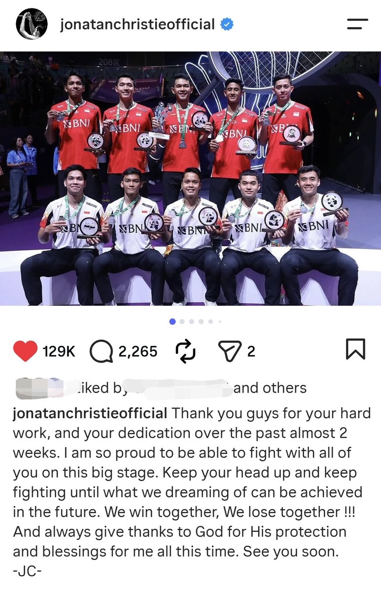 hannagyeongs's tweet photo. Kalau ada yang kepikiran mau hate Jonatan berlebihan, semoga ingat ini lagi ya. Dia bagian dari team kita, dulu (TUC24) pernah dia ga kalah satu pun match tapi hasilnya tetap silver. dan waktu itu dia juga bilang "We win together, we lose together."

A team is a team. Congrats ❤️ https://t.co/g3AqMkxTbB