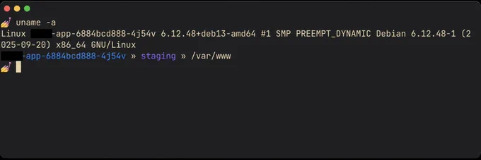 Screenshot of shell prompt that has the environment name (staging)