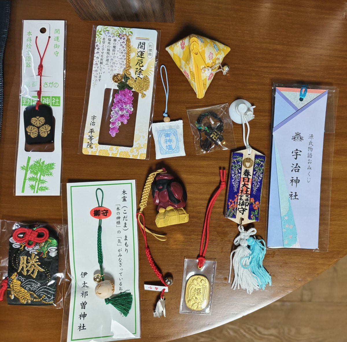 hashiro18's tweet photo. これらは日本から持ち帰ったお守りたち！どこの神社とお寺のお守りか、分かりますか？ https://t.co/MUCpMf3WNE