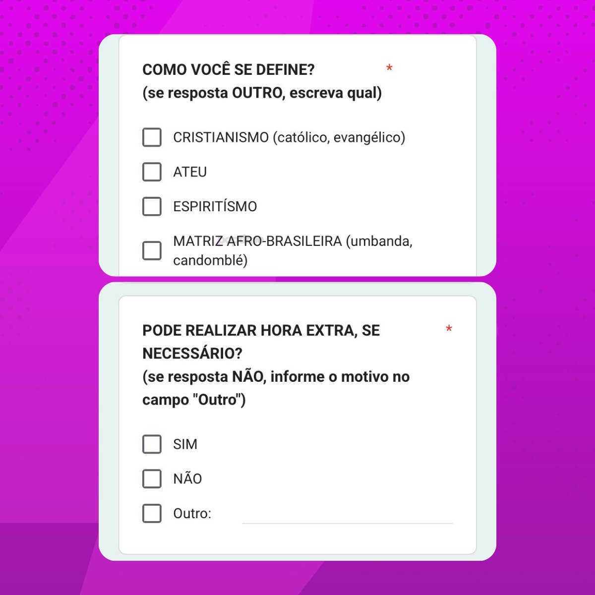 poptime's tweet photo. Jovem denuncia perguntas "inconvenientes" em vaga de emprego que estava concorrendo:

- Está grávida ou com suspeita?
- Prefere ter mais descanso ou mais dinheiro?
- Considerando a pauta política, você se define como esquerda (Lula) ou direita (Bolsonaro)
- Qual sua religião? https://t.co/LkVGxz57P0