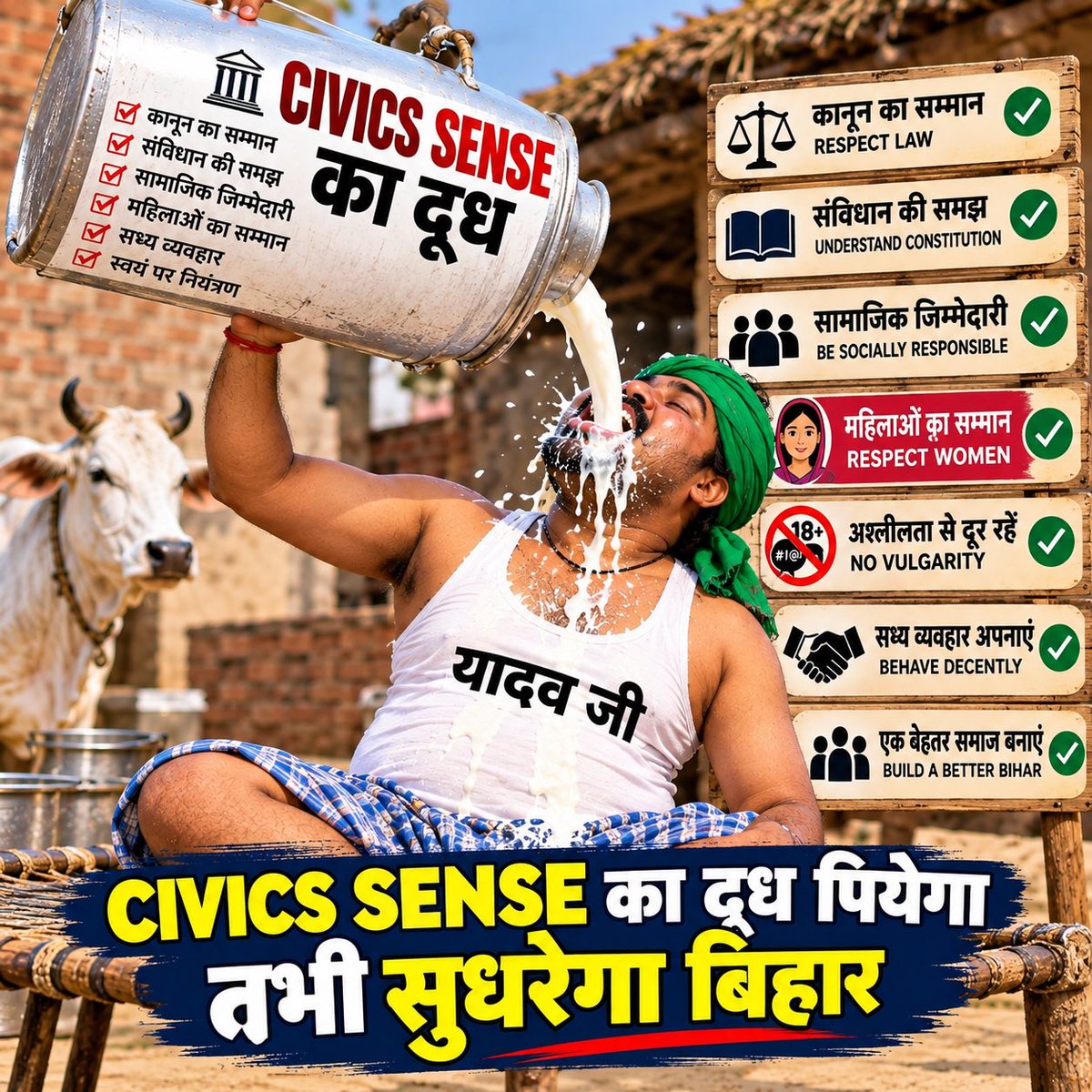 nitishbdwj's tweet photo. This is for YADAVS in Bihar &amp; improve your civic sense and respect women. https://t.co/PjJvNVvGrn