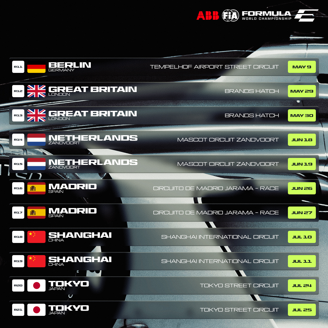 FIAFormulaE's tweet photo. Save this for later 🗓️👀

The 2026/27 season calendar is here! Where will we see you? ⚡️

#GEN4 #FormulaE https://t.co/CPsRuhbin2