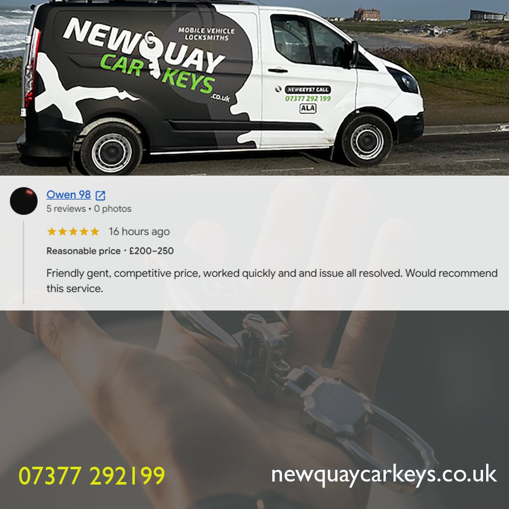 newquaycarkeys's tweet photo. ⭐⭐⭐⭐⭐ Another happy customer!
“Friendly gent, competitive price, worked quickly and issue all resolved.”
Fast, professional car key help from Newquay Car Keys. 🔑🚗
📞 24/7: 07377 292199
🌐 https://t.co/obOSft1V0U
#NewquayCarKeys #AutoLocksmith #Newquay #Cornwall https://t.co/uynkKHnDSt