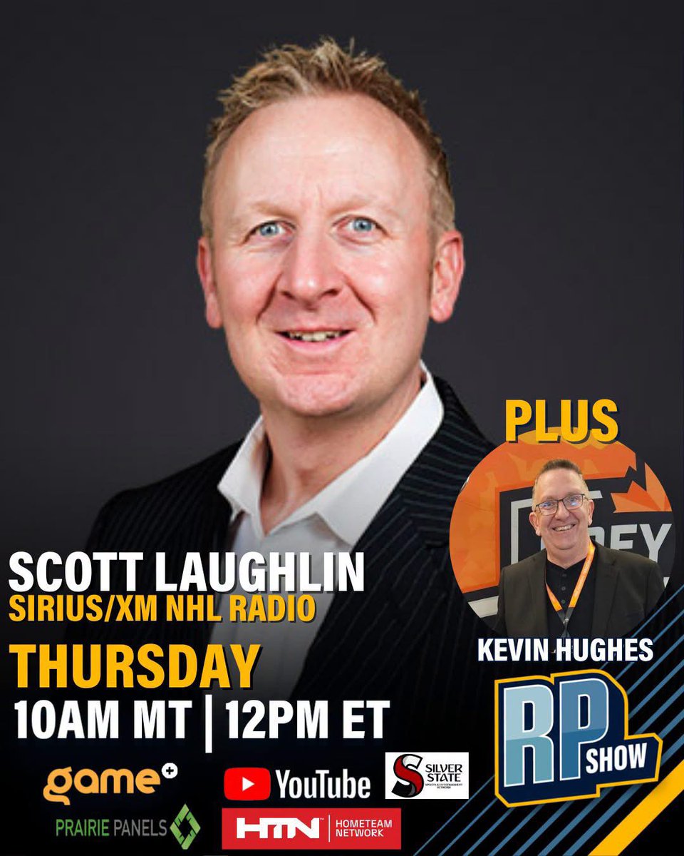 RodPedersenShow's tweet photo. ๐ฅ LIVE TODAY on the RP Show!
ย
๐ SiriusXM NHL Radioโs @LaughlinSXM
๐๏ธ Kevin Hughes
โฐ 10 AM MT | 12 PM ET
ย
WATCH: https://t.co/4LQiCrRvJt
๐บ @GamePlusNetwork | @silverstsports | @watchhometeam
๐ https://t.co/UoprbVQgS9
ย
Guests presented by Prairie Panels
#RPShow #NHL https://t.co/awHeJeR62G
