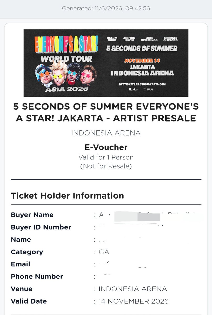 floatvanilla's tweet photo. WTS Tiket 5SOS Everyone's A Star Jakarta 2026

🗓 14 November 2026
🎟 Category GA (1 Tiket)
🔖Rp 1.500.000 https://t.co/pQFH9LWsPS