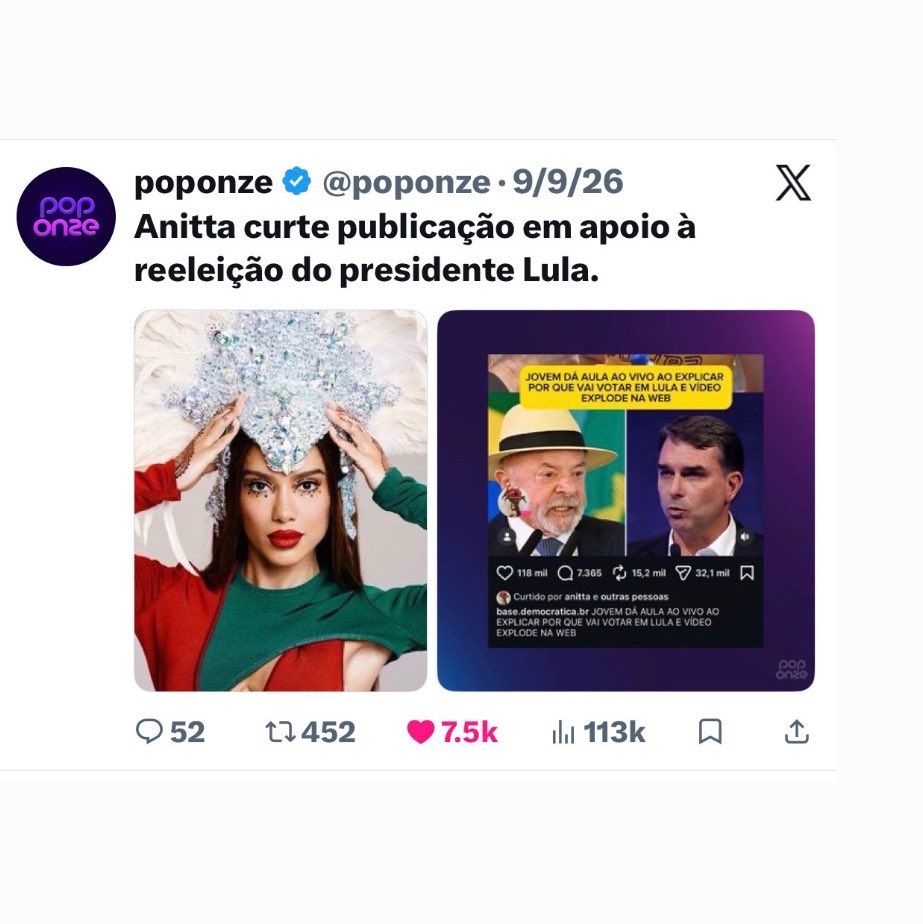 michaaelkz's tweet photo. além de se posicionar politicamente em todas as eleições, ela continua engajada na luta na preservação da amazônia e dos povo indígenas há anos, vcs vão ter que forçar mt que a ANITTA é bolsonarista e defensora da família tradicional https://t.co/2VmYT5JxhA