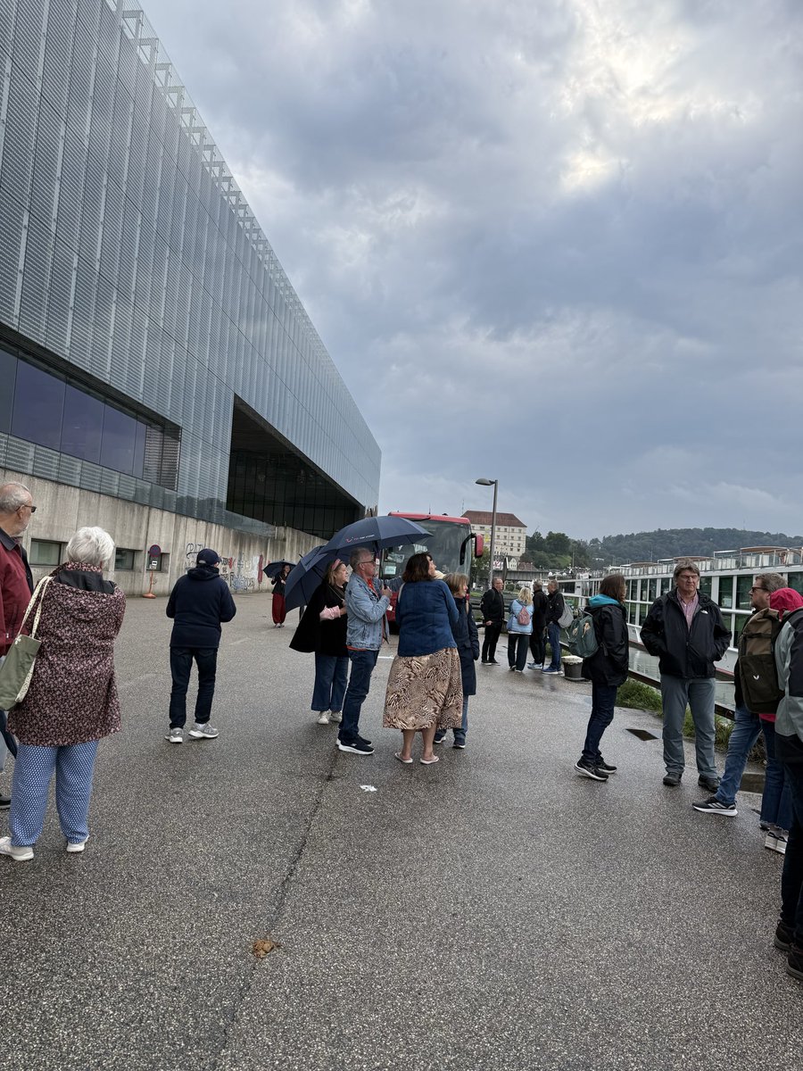 Tricky2100's tweet photo. Day 4 of this Danube “River Cruise” with @TUIUK. 4.5hr round trip coach journey from Krems for 3.5 hrs in Linz. No toilets or stops on coach journey. Unfortunately the coach turns up late for the return trip so we’re all stood in the cold and the rain waiting. #Danube https://t.co/DoDDcHqYRt