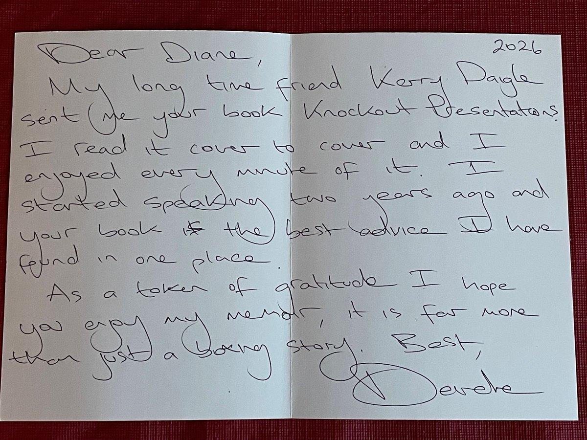 speakingpro's tweet photo. I was surprised by this unexpected note along with a copy of the author's book, My Call to the Ring. She read my book, #KnockoutPresentations, and took the time to tell me it was the best advice she's found in one place. I'm glad the book is still making an #impact. https://t.co/NOIeLF6g1Z