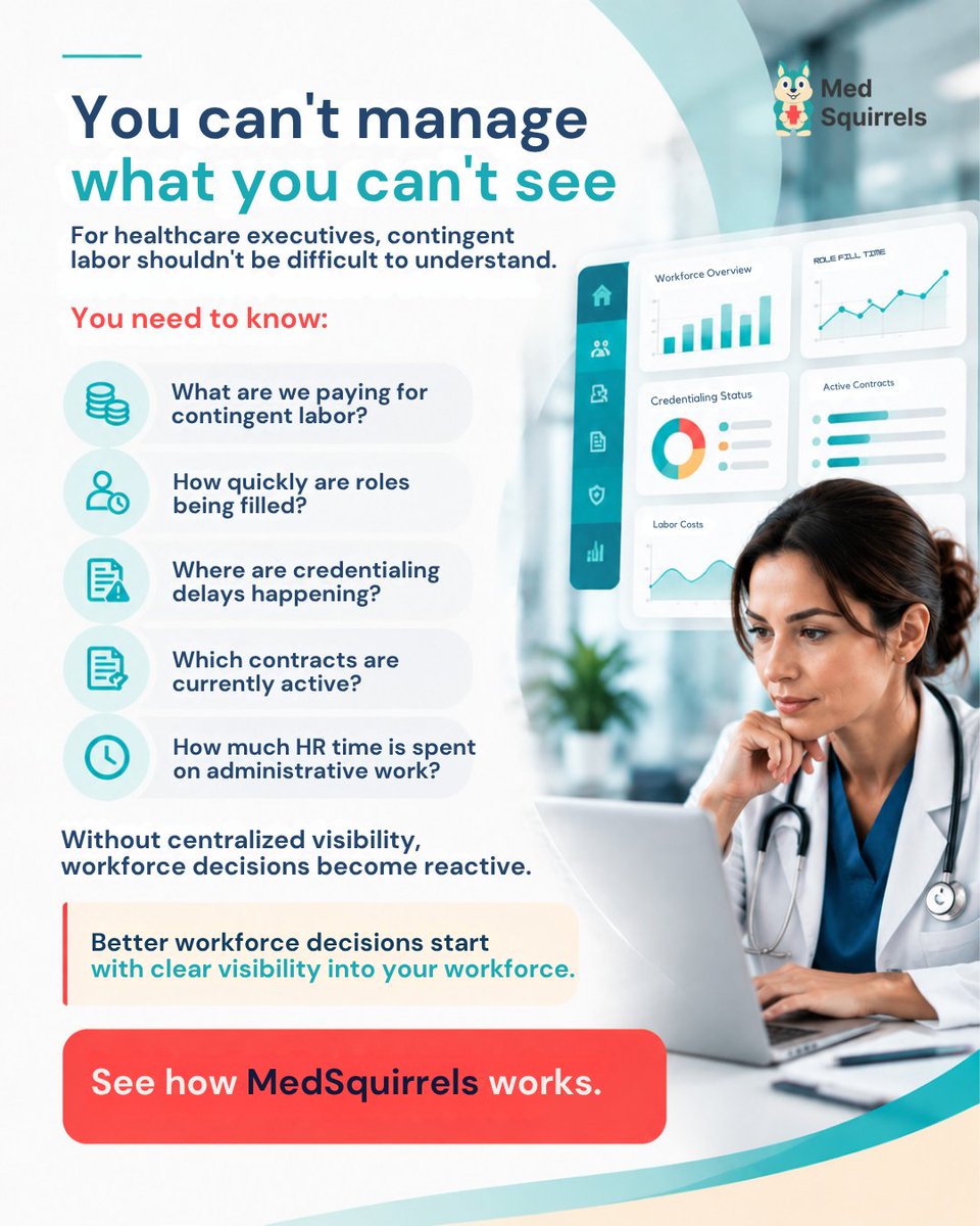 MedSquirrels's tweet photo. Contingent labor costs go beyond the hourly rate. Hiring, credentialing, onboarding, payroll, compliance, and contracts all add up.
Check the comment below.
#Healthcare #HRTech #WorkforceManagement #ContingentLabor #MedSquirrels https://t.co/GCQ6EFuBqr