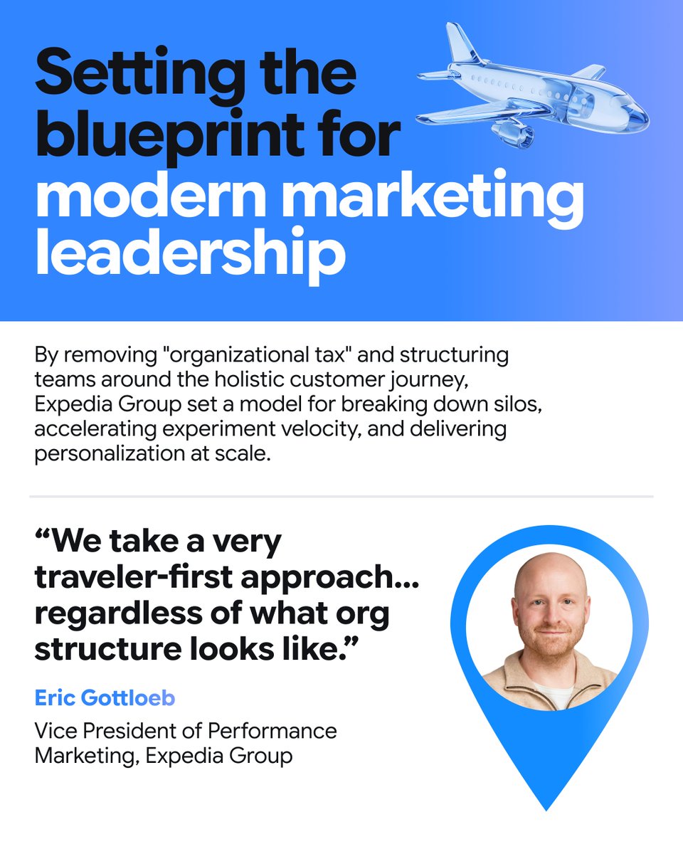 ThinkwithGoogle's tweet photo. Keywords are taking a backseat to conversations. Is your marketing engine built for this shift?

See how @ExpediaGroup broke down legacy silos to build an AI search strategy for the agentic era ⬇️

🔗 Discover how your brand can drive growth by delivering personalization at scale, wherever customer curiosity takes them → https://t.co/ICzgNDDV1L