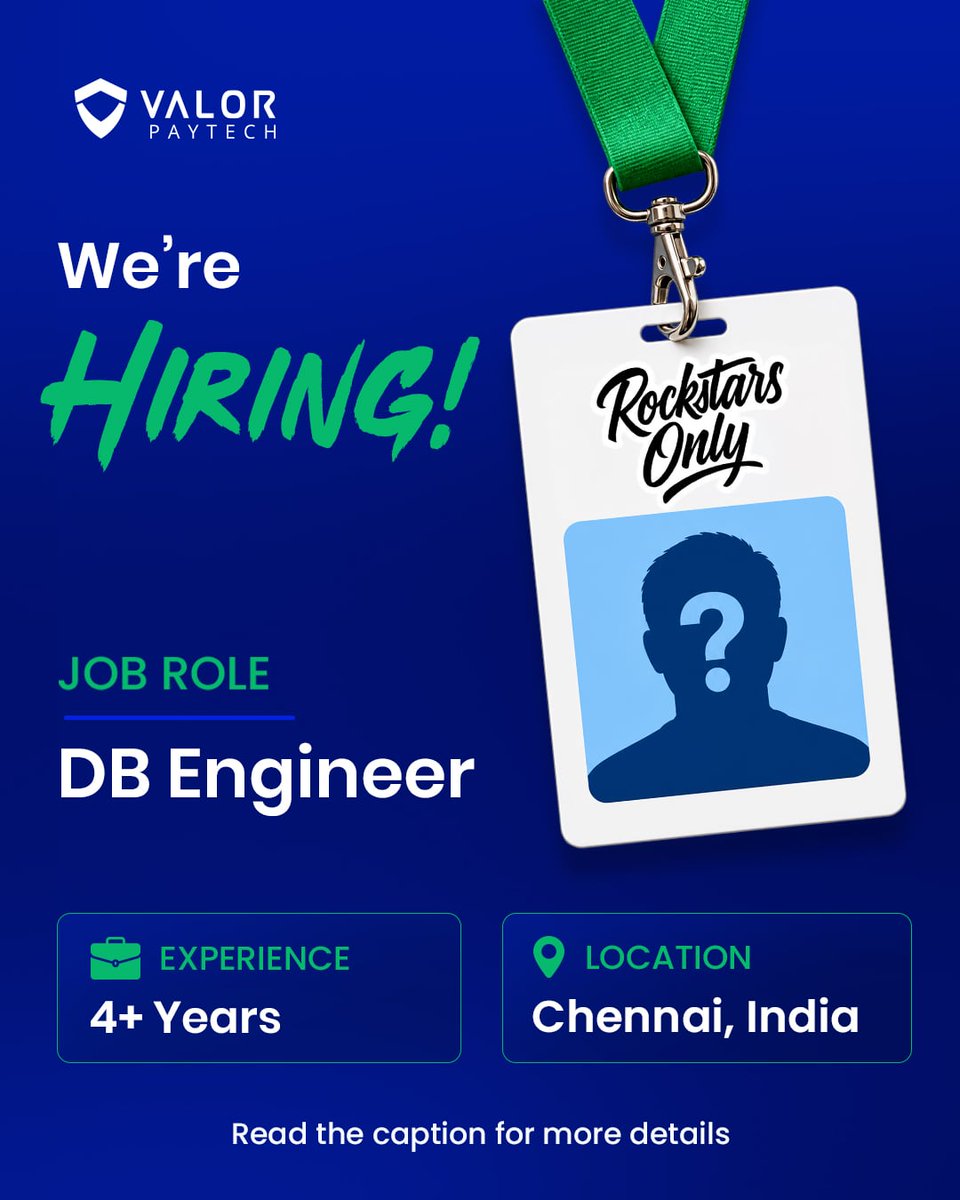 ValorPayTech's tweet photo. We’re #Hiring: DB Engineer

Databases usually get noticed only when they fail. Help us keep that from happening.

✅ 4+ yrs | Chennai | Full Time
✅ Own our payment platform’s databases
✅ MySQL/MariaDB, Galera, Linux

Interested?
Apply: https://t.co/0p97EeCC0t

#DatabaseEngineer https://t.co/6FZkG0C0ZN