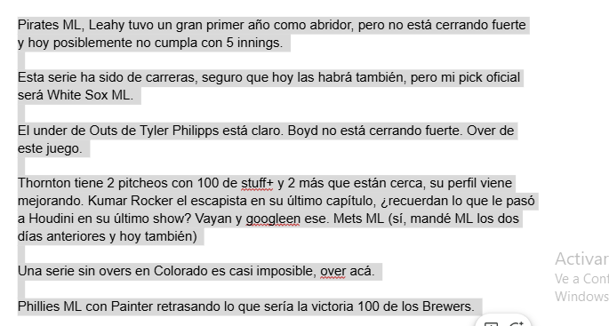 SportsAndBets6's tweet photo. Seguimos.

Y bueno, después me encagaré de echarle un ojo a la NFL, NBA, etc, pero mientras haya MLB seguiré ahí (hasta el domingo porque los playoffs son un monstruo diferente)

Se aceptan likes y esas cosas que llaman interacciones, gracias de antemano. https://t.co/8qODMT4uUE