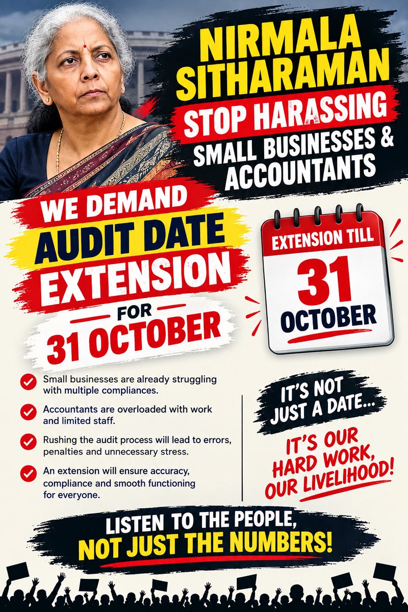 JINDALM333's tweet photo. #extend_Taxaudit #Extension_हक़_है_भीख_नहीं #stop_harrasment #biocotbjp
#extendaudit #extendaudit
@IncomeTaxIndia @nsitharamanoffc @narendramodi https://t.co/QHENlyaFWP