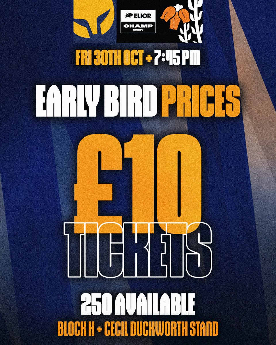 WorcsWarriors's tweet photo. 𝐄𝐀𝐑𝐋𝐘 𝐁𝚰𝐑𝐃 𝐏𝐑𝚰𝐂𝐄𝐒

Tickets for our Friday Night Lights game against @Blackheath_1858 on October 30th are on sale now, and we've got a special early bird offer...

In Block H of the Cecil Duckworth Stand, the first 250 tickets are available for just £10!

So act quickly as once they're gone, they're gone...

🎫- https://t.co/5HBSLIXHcC

#COYW #WeBuiltTogether
