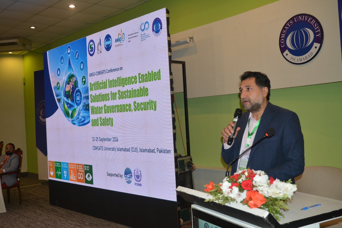 COMSATS_en's tweet photo. Technical Session 1 of the #ANSO – #COMSATS Conference explored the transformative role of AI, citizen science & digital technologies in advancing water safety & sustainable groundwater governance. Chaired by Prof. Mohamed Saleem Elfleet (Saudi Arabia 🇸🇦) with Prof. Toqeer Ahmed (Pakistan 🇵🇰) as Co-Chair, the session featured insightful presentations by Prof. Miklas Scholz (Germany 🇩🇪), Mr. Adnan Faisal (Pakistan 🇵🇰), Dr. Muhammad Ashraf (Pakistan 🇵🇰), Prof. Muhammad Shoaib (Pakistan 🇵🇰) & Prof. Philippe De Maeyer (Belgium 🇧🇪)
Discussions covered AI-based prediction of constructed treatment wetland performance, groundwater intelligence & regulatory water accounting, digital twins for sustainable groundwater governance & AI-powered rainfall prediction in the Upper Indus Basin, highlighting innovative pathways from data & observation to informed action.
