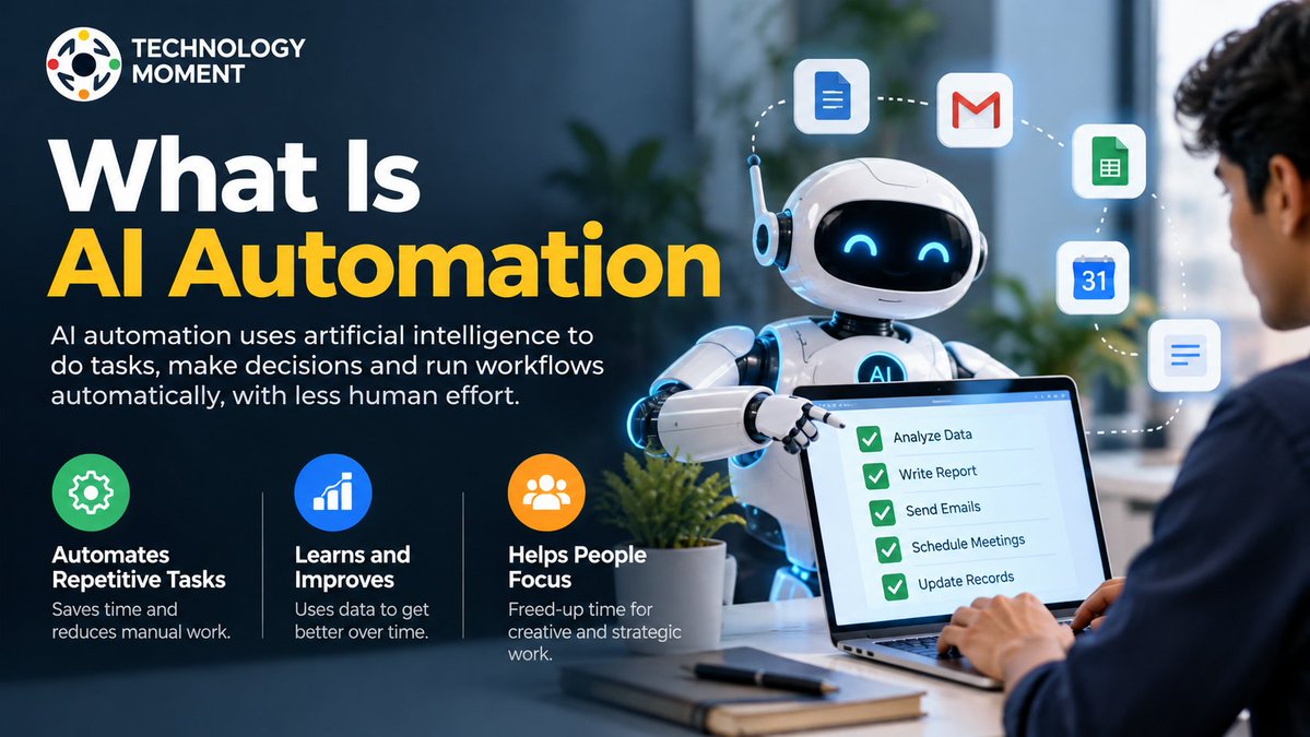 TechMomentHQ's tweet photo. AI Automation is changing how work gets done—using AI to handle tasks, make decisions, and run workflows with less manual effort.
https://t.co/Nw6tyvsCvd
#AIAutomation #ArtificialIntelligence #Automation #AI #Technology #TechTrends #FutureOfWork #TechnologyMoment https://t.co/5jNpFBi8EK