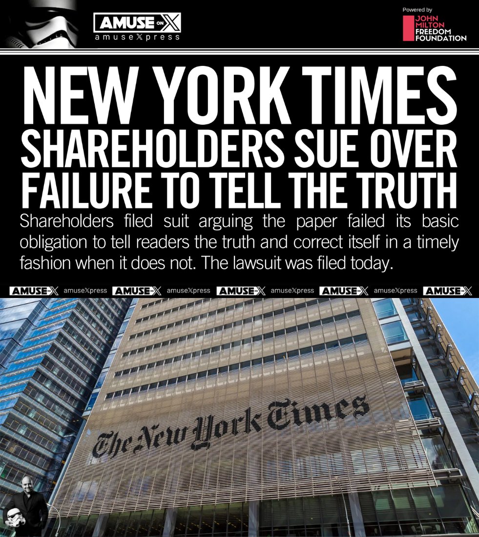 amuse's tweet photo. DRIVE-BY MEDIA: New York Times shareholders are suing the company for pushing fake news. Their issue is the fact that the paper pushes blatantly false propaganda from Islamic terrorists and supporters.