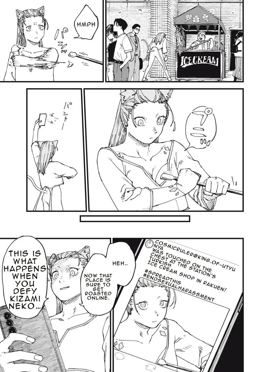 MuhammadTRHasri's tweet photo. Tokineko tries the viral Turkish ice cream and gets pranked by the seller. Angry, she tries to cancel him online with a fake harassment post, only to get bullied by netizens herself. 📱😂

Chainsmoker Cat Chapter 274

#ヤニねこ #yanineko #ChainsmokerCat #ヤクねこ https://t.co/UZOxZnweUA