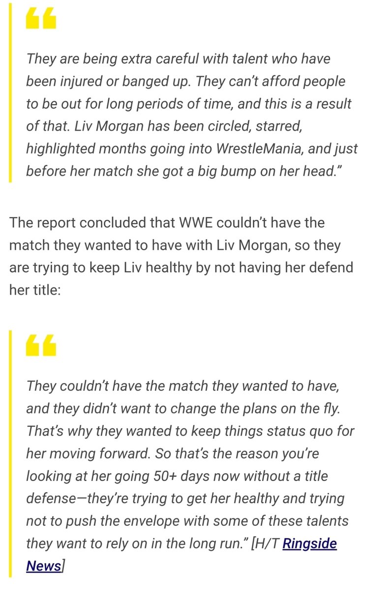 TomPokerFace's tweet photo. @bleeding_skullz @el_ayaan Wrong man, read the report. If you watched her QOTR matches closely, you could see how much they were slowed down.

"...Trying to get her healthy &amp; keep her healthy... not defend the title until SummerSlam"
June 10 https://t.co/BRKMnLrWsN