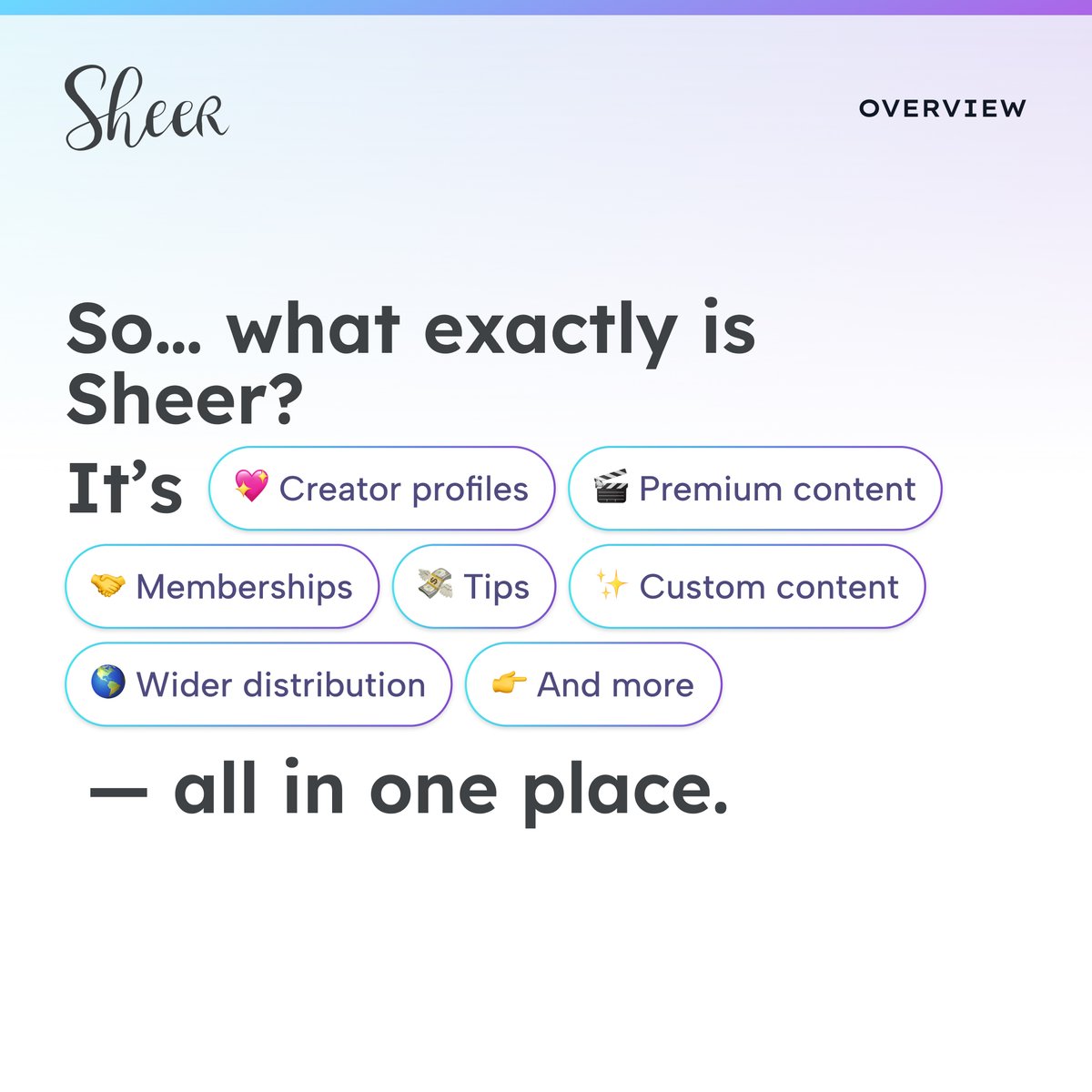 SheerForCreator's tweet photo. All you want in one single platform. 

#SheerForCreator #ContentCreators #CreatorCommunity #FanBase #DigitalCreators #SubscriptionPlatform #ContentDistribution #MonetizeYourContent #CreatorsOnX https://t.co/GAwlsCzXeF