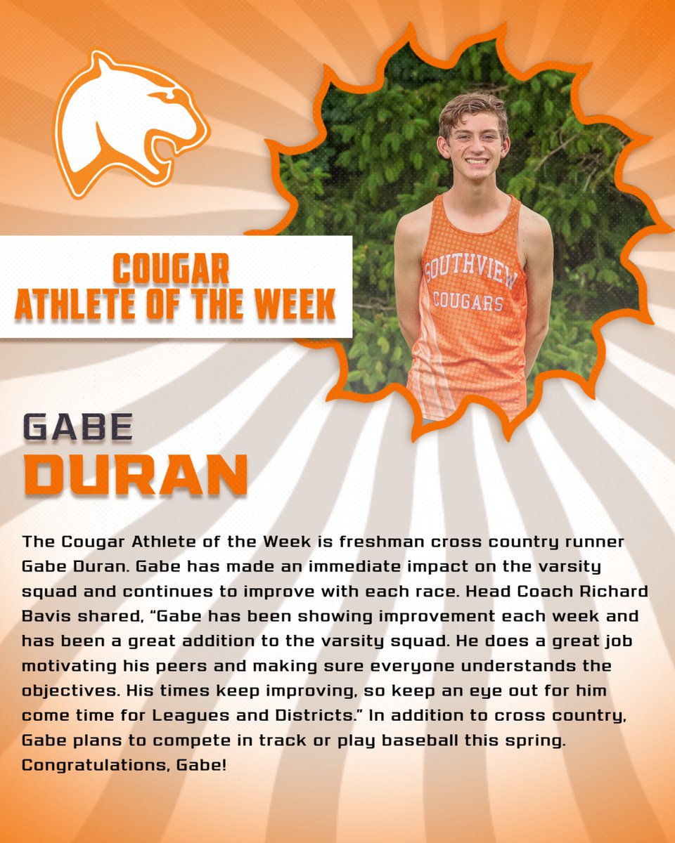 southviewcougar's tweet photo. 🔸Cougar Athlete of the Week🔸
Congratulations, Gabe‼️
#cougsUP https://t.co/wMBVkitPED