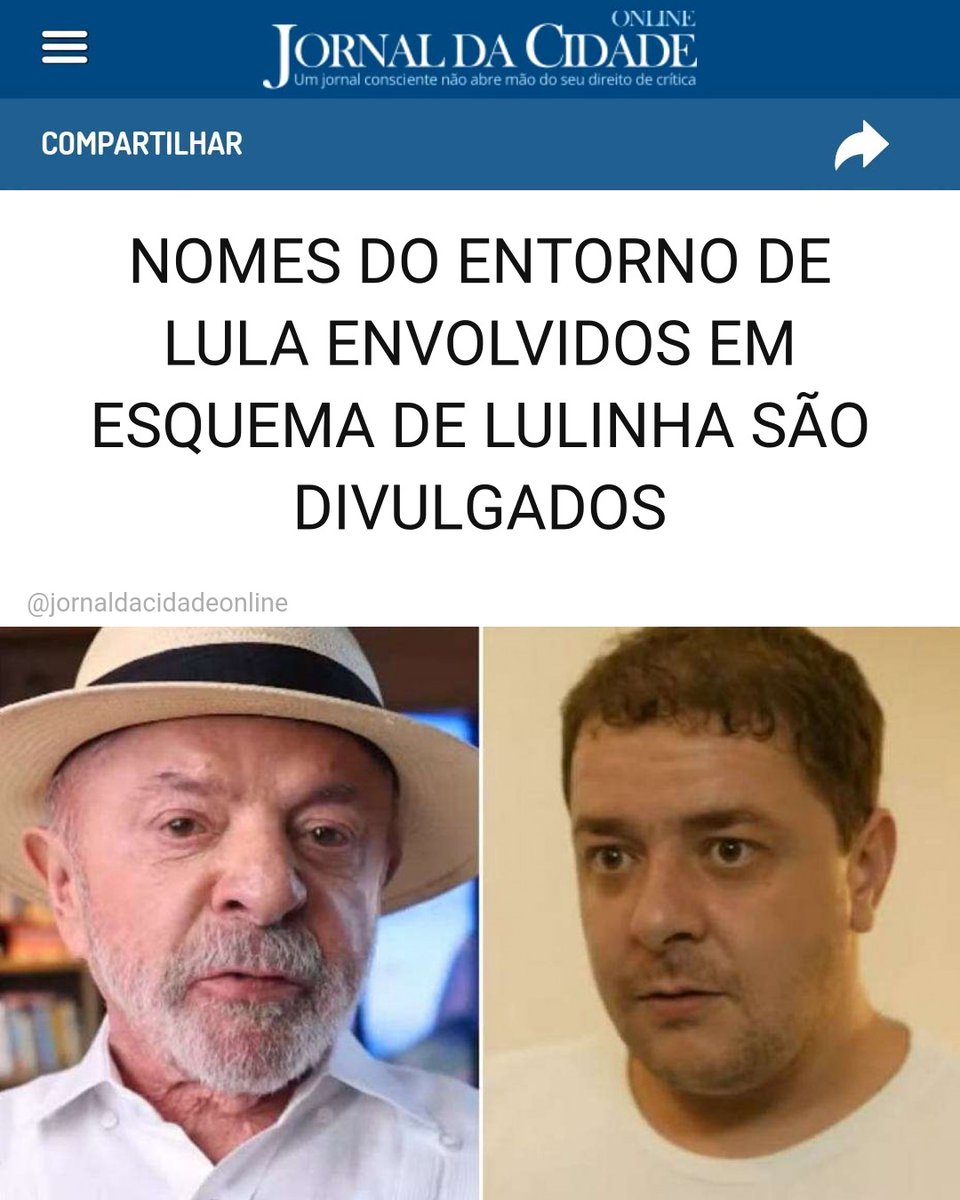 JornalDaCidadeO's tweet photo. NOMES DO ENTORNO DE LULA ENVOLVIDOS EM ESQUEMA DE LULINHA SÃO DIVULGADOS

Pode ter muito mais gente envolvida, inclusive o próprio Lula, mas o fato é que pelo menos 4 integrantes ou ex-integrantes do governo federal já estão envolvidos nas investigações da Políca Federal que atingem o terrível Lulinha.

A PF suspeita que a lobista Roberta Luchsinger atuava na defesa de interesses privados junto a órgãos federais em parceria com dois sócios ocultos: Lulinha e o empresário Fernando Bittar.

Eis os 4 nomes que por enquanto foram citados nas investigações:

- Ranniêr Costa Ciríaco

- José Martinho Ferreira de Araújo

- Marco Aurélio Santana Ribeiro, "Marcola"

- Swedenberger Barbosa

Ranniêr é secretário-executivo adjunto do Ministério do Desenvolvimento e Assistência Social (MDS).

José Martinho Ferreira de Araújo é o coordenador do cerimonial do ministro Wellington Dias no MDS.

Marco Aurélio Santana Ribeiro, conhecido como Marcola, foi chefe de gabinete de Lula e um dos auxiliares mais próximos do presidente.

Swedenberger do Nascimento Barbosa, conhecido como Berger, foi secretário-executivo do Ministério da Saúde e hoje ocupa o cargo de chefe de gabinete adjunto da Presidência da República.

Matéria do Jornal da Cidade Online