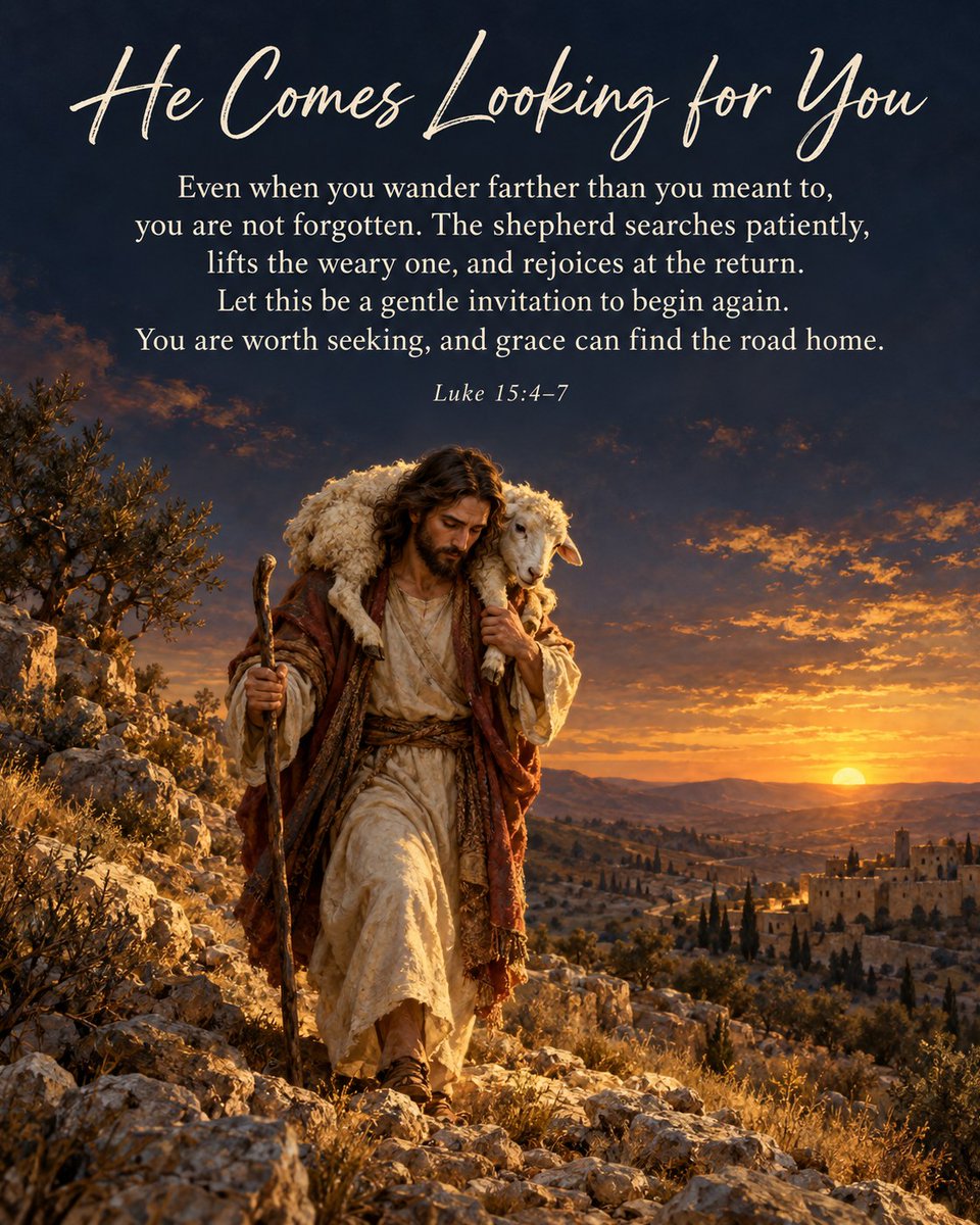 HolyVersesOrg's tweet photo. He Comes Looking for You

Luke 15:4–7 gives us the picture of a shepherd who notices one sheep missing and searches until he finds it. The story does not begin with the sheep proving it deserves rescue. It begins with the shepherd caring enough to go.

Perhaps you feel distant fr https://t.co/oJOXUFsqu7