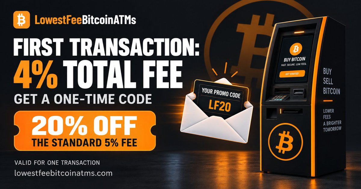 lowbitcoinatm's tweet photo. First transaction?
Subscribe for a one-time code that reduces the standard 5% markup to a 4% total fee on your first purchase.
Details and terms:
https://t.co/9aIa6Jr8xH
#BTCATM #BitcoinATM #CryptoMadeEasy #BTC #CryptoBullRun https://t.co/EVvBLIkA3P
