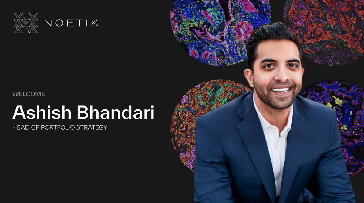 NOETIK_ai's tweet photo. Today, we are welcoming Ashish Bhandari to the NOETIK team as Head of Portfolio Strategy. Ashish will help shape and prioritize our pipeline and strategic direction as we continue to advance our biological foundation models toward clinical impact.

Ashish joins us from Recursion, where he most recently served as Executive Director, Head of Portfolio Strategy. Over seven years there, his work spanned discovery, translational medicine, clinical development, pipeline strategy, early commercial strategy, and business development.

Before Recursion, he spent nearly five years in life sciences competitive intelligence at Pointe Advisory. Ashish has built his career on turning scientific evidence into decisions people can trust and act on. His deep experience across science and strategy will strengthen our next phase of growth as we work to improve clinical success in oncology.