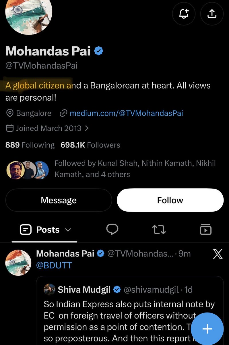 StrangerTnFictn's tweet photo. @venkatsastry @TVMohandasPai The gentleman calls himself global citizen and then proceeds to question others on nationality. https://t.co/DR0BGotxwd