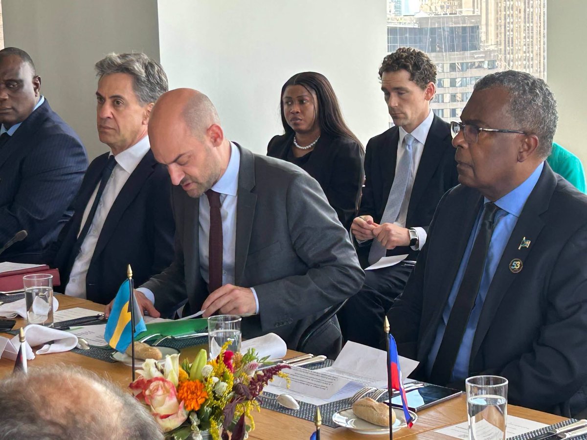 dralfredmitchel's tweet photo. At the meeting convened  by Mexico and France's Foreign Ministers on an initiative  to curb  the use of the Security Council veto in cases  of mass atrocities at the French embassy  at the United Nations In New York. Shaking the hands of the Foreign Secretary  of the United Kingdom Ed Milliband. Today, I announced that The Bahamas has officially joined the French-Mexican Initiative on restraint in the use of the veto in cases of mass atrocities, during a ministerial meeting hosted by my colleagues, the Foreign Ministers of France and Mexico. The United Kingdom and Guyana also announced  that  they joined the initiative.