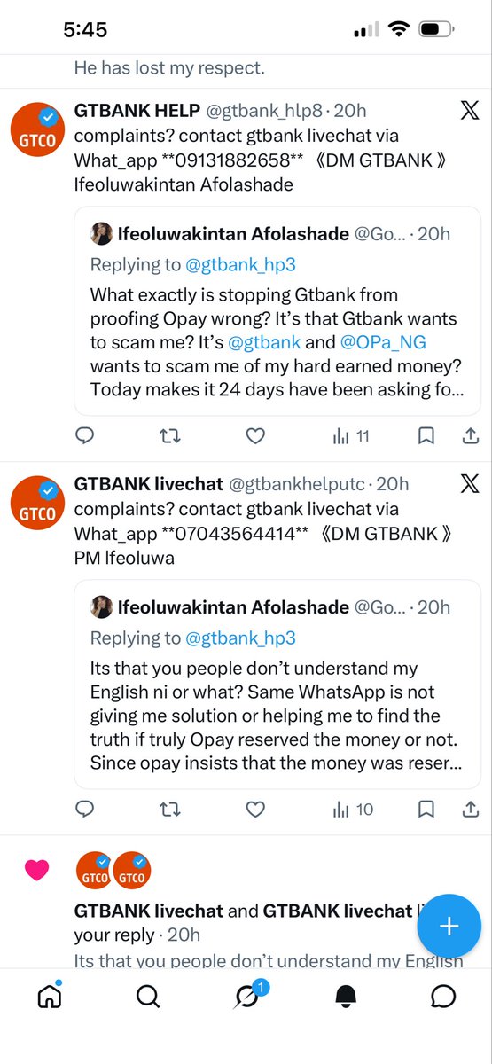 Godlove00007242's tweet photo. @gtbank_help @gtbankhelputc @gtbank holding my number is not enough for you, you still giving me WhatsApp to message the person that will scam me? @sowore @officialEFCC @NigBarAssoc @cenbank help me to collect my money from Gtbank ooo😭😭😭 https://t.co/qJPVULvCL2