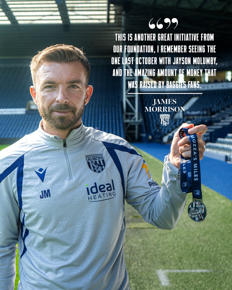 WBAFoundation's tweet photo. Not long to go until Mozza’s Miles begins!

From 1 October, join @WBA Head Coach James Morrison and get moving for The Albion Foundation. Walk, swim, run or cycle throughout the month and help raise funds 🚀

Pick your challenge. Every mile makes a difference. 🙌 
👉 https://t.co/6Xuv1nwEeA