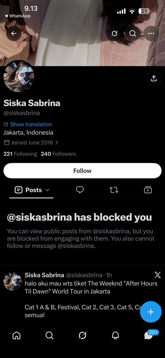 leonynuna's tweet photo. Hati hati sama siska sabrina yang jual wts tiket the weeknd guys. Potential scammer. Giliran diminta rekeningnya ga berani. Diminta proof gamau, diminta rekening gamau karena dia ngaku rekening mandiri prioritas maka aku mau ngecek nomor rekeningnya, dan ngaku ngaku staff pula. https://t.co/BGPtucANok