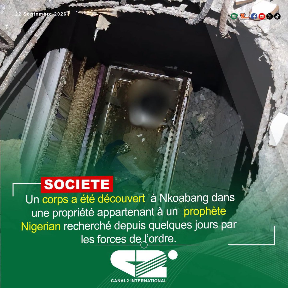 FabricePandi225's tweet photo. #Cameroun 🇨🇲 

Un corps en état de momification avancée a été découvert le 19 septembre à #Nkoabang (Une ville du Cameroun), dans un domaine attribué à Kedi_Samuel_Kenechukwu, alias #Ekedi_Samuel un prophete nigerian 🇳🇬. https://t.co/kXYJgpV7OM